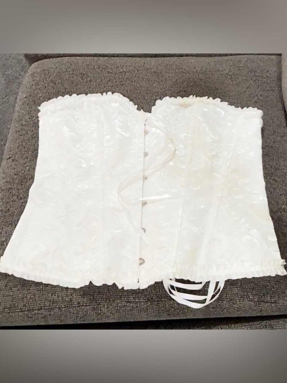 White Lace-Embroidered Strapless Bustier with 10+ sturdy boning